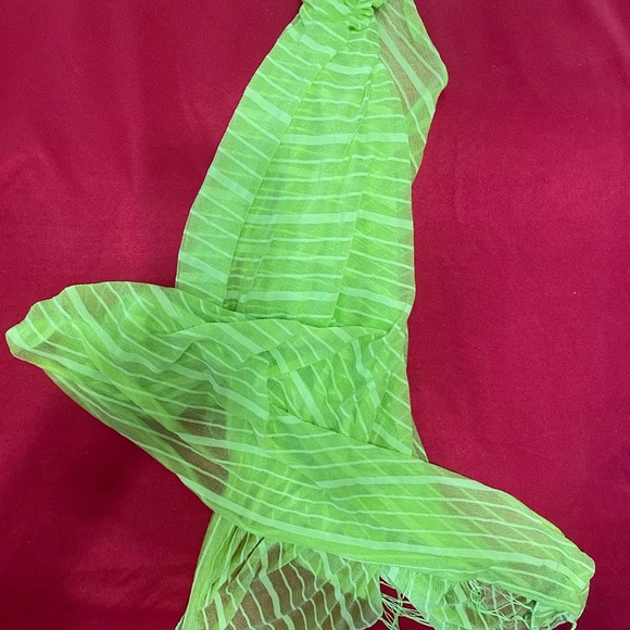 Lime Green Striped Women's Scarf - Picture 2 of 6